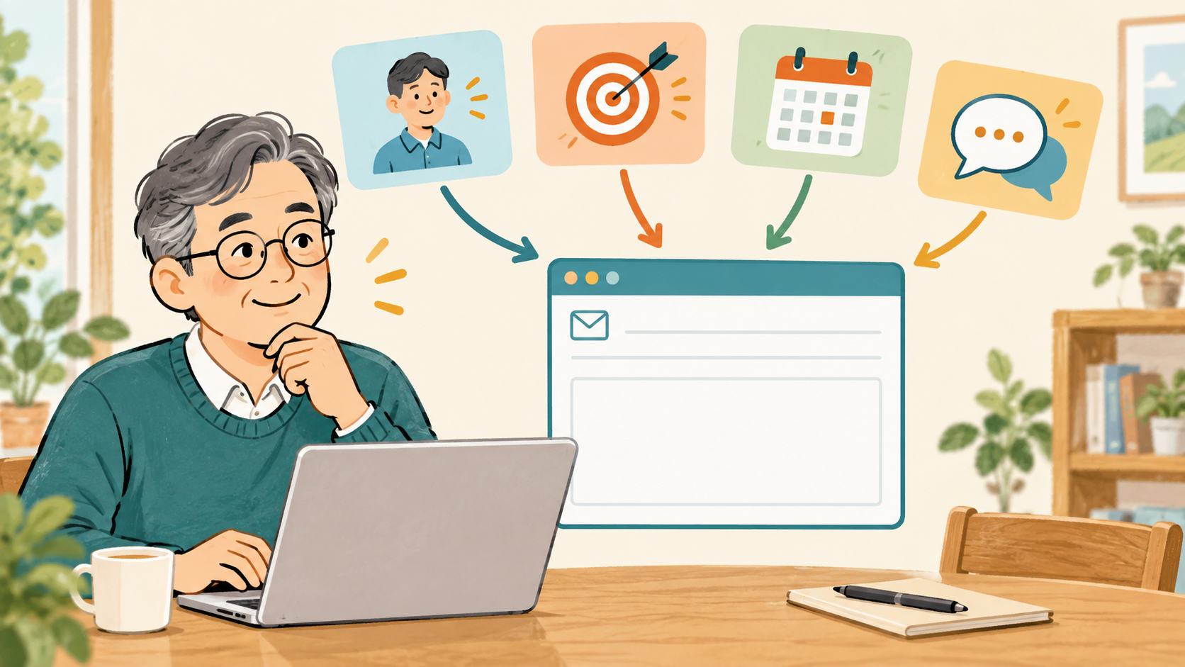 相手・目的・事実・口調の4つをメール作成に使うイメージ