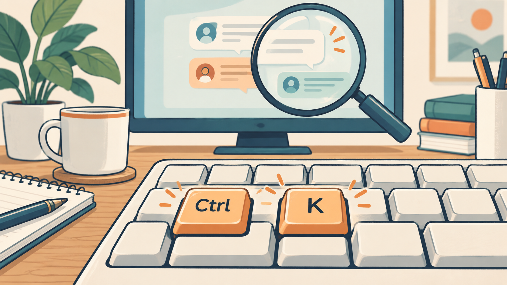 CtrlキーとKキーでChatGPTの履歴検索を開く操作のイラスト