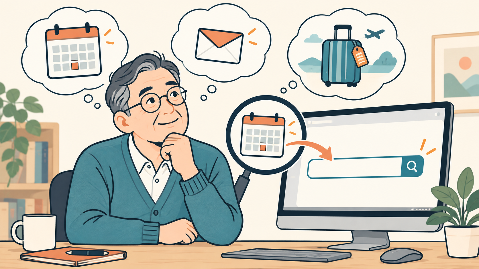 相談の話題や目的から検索する言葉を思い出す男性