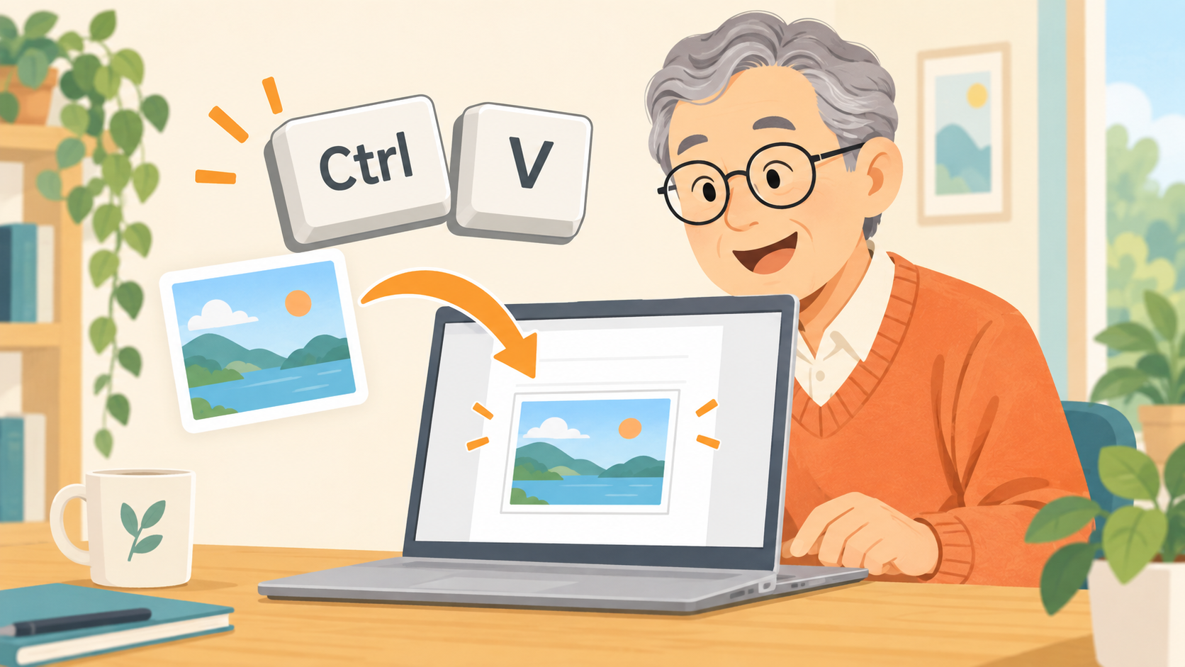 Ctrl・Vキーでスクリーンショットを文書に貼り付けるイラスト