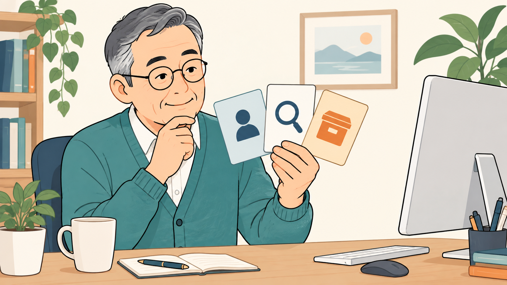 アカウント、検索語、アーカイブを順番に確認するイメージ