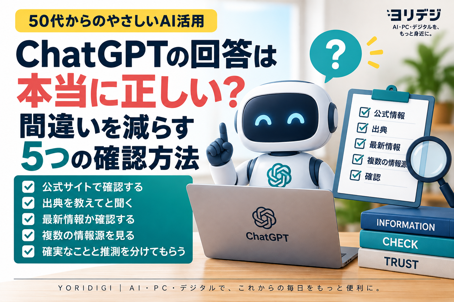 ChatGPTの回答が正しいか確認する5つの方法を解説するアイキャッチ画像