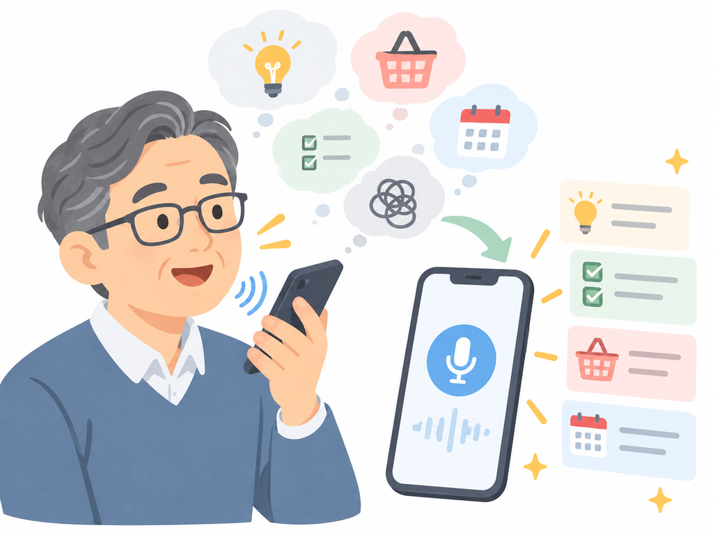 「話す → 文字になる → 整理される」の3ステップ図解