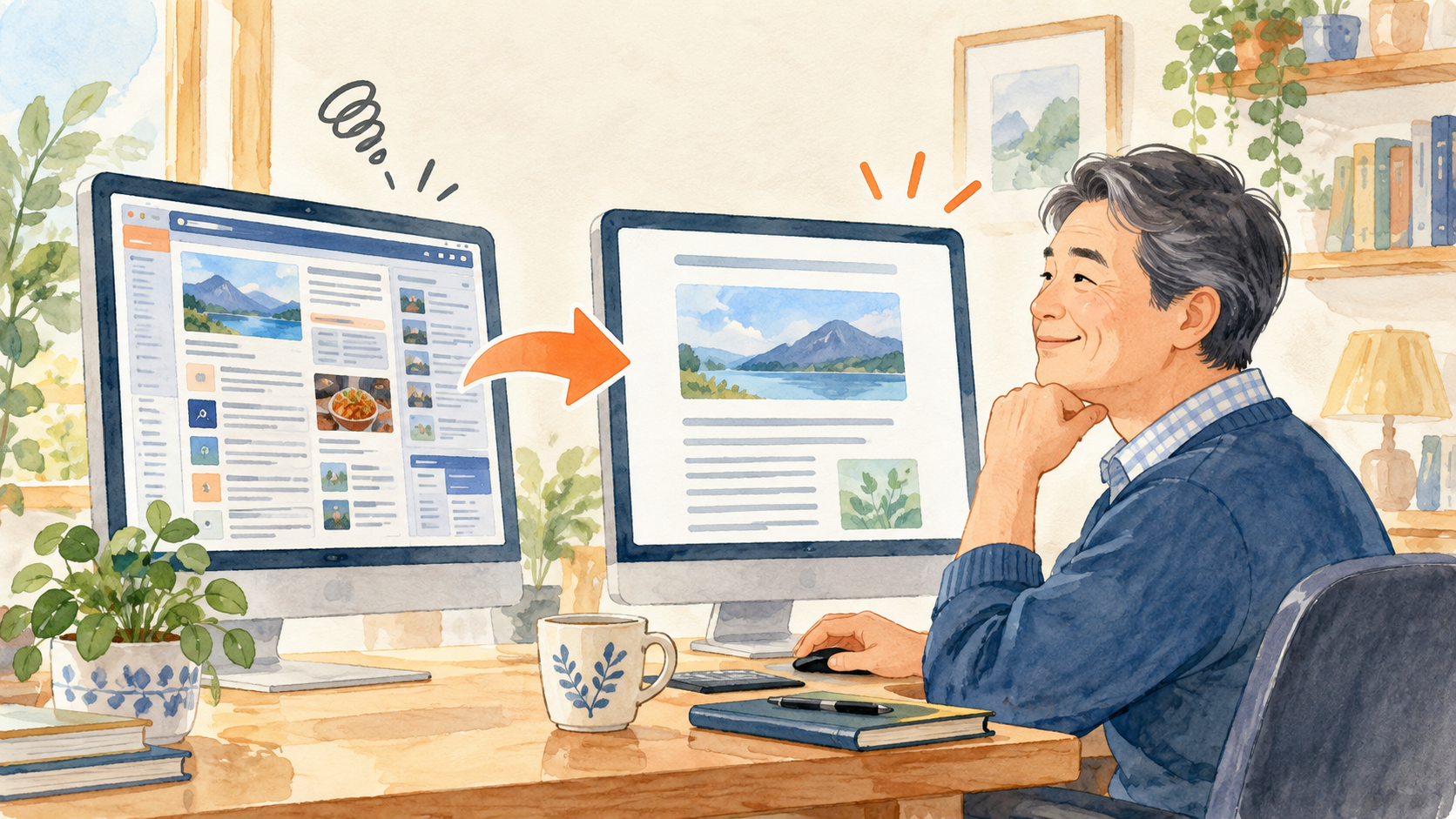 周辺の表示が多いページを本文中心の読みやすい表示に変えるイメージ