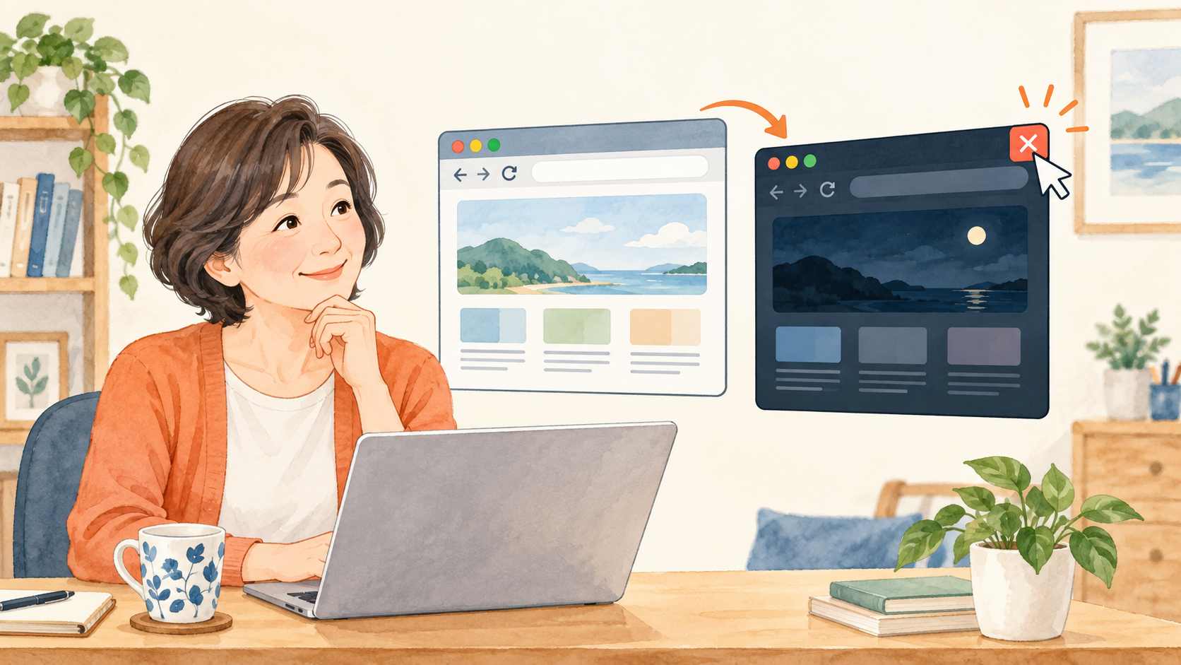 通常のブラウザー画面とInPrivateの画面を区別して使うイメージ