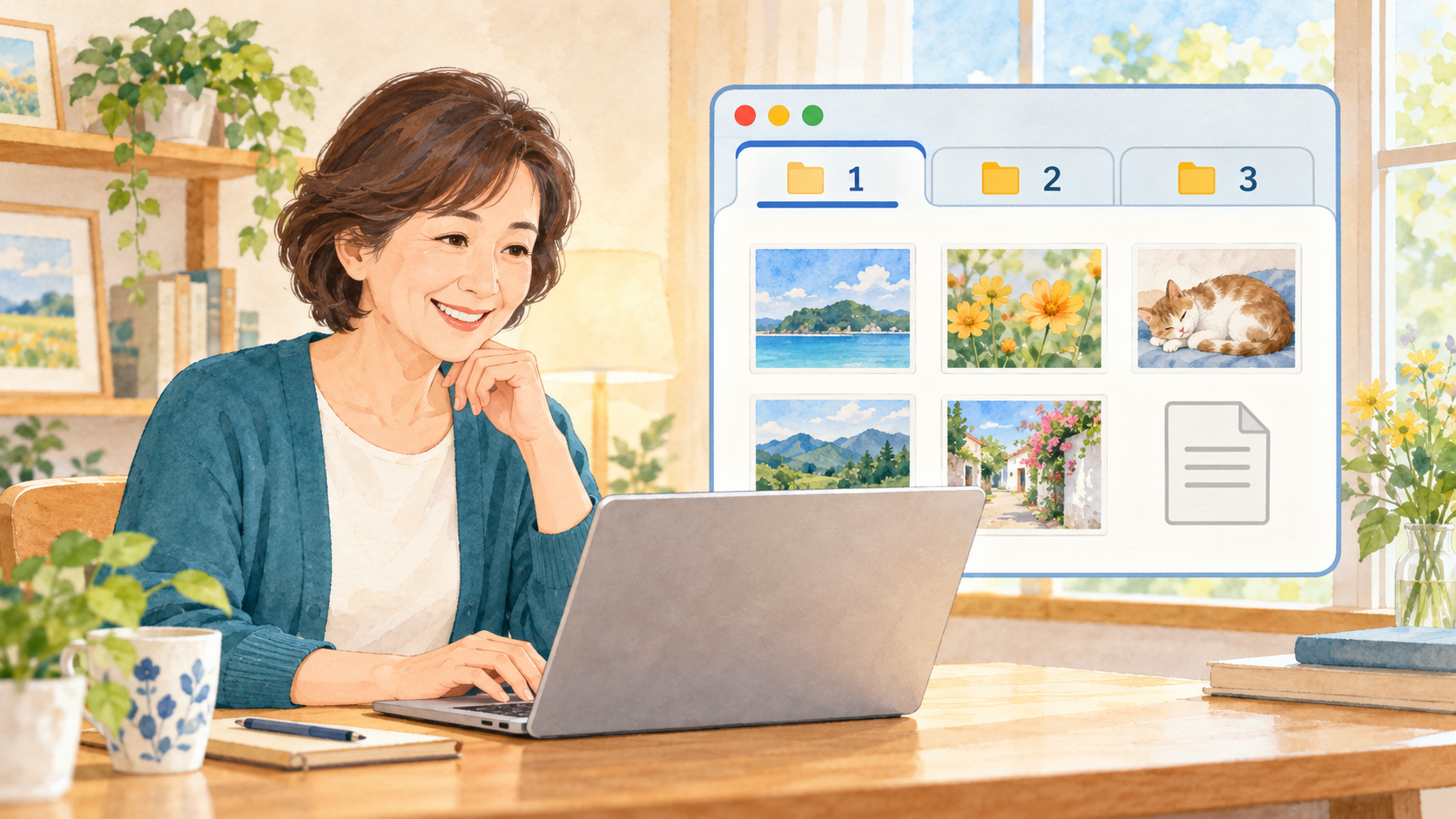 一つのファイル管理画面に複数のフォルダータブを並べるイメージ