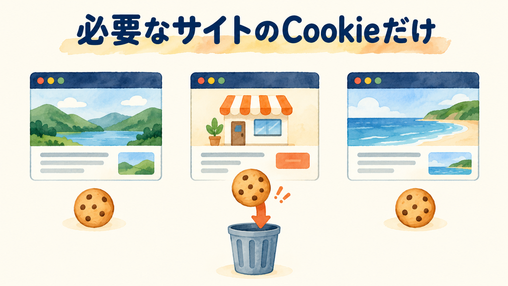 複数のサイトから対象の一つだけを選びデータを整理するイメージ