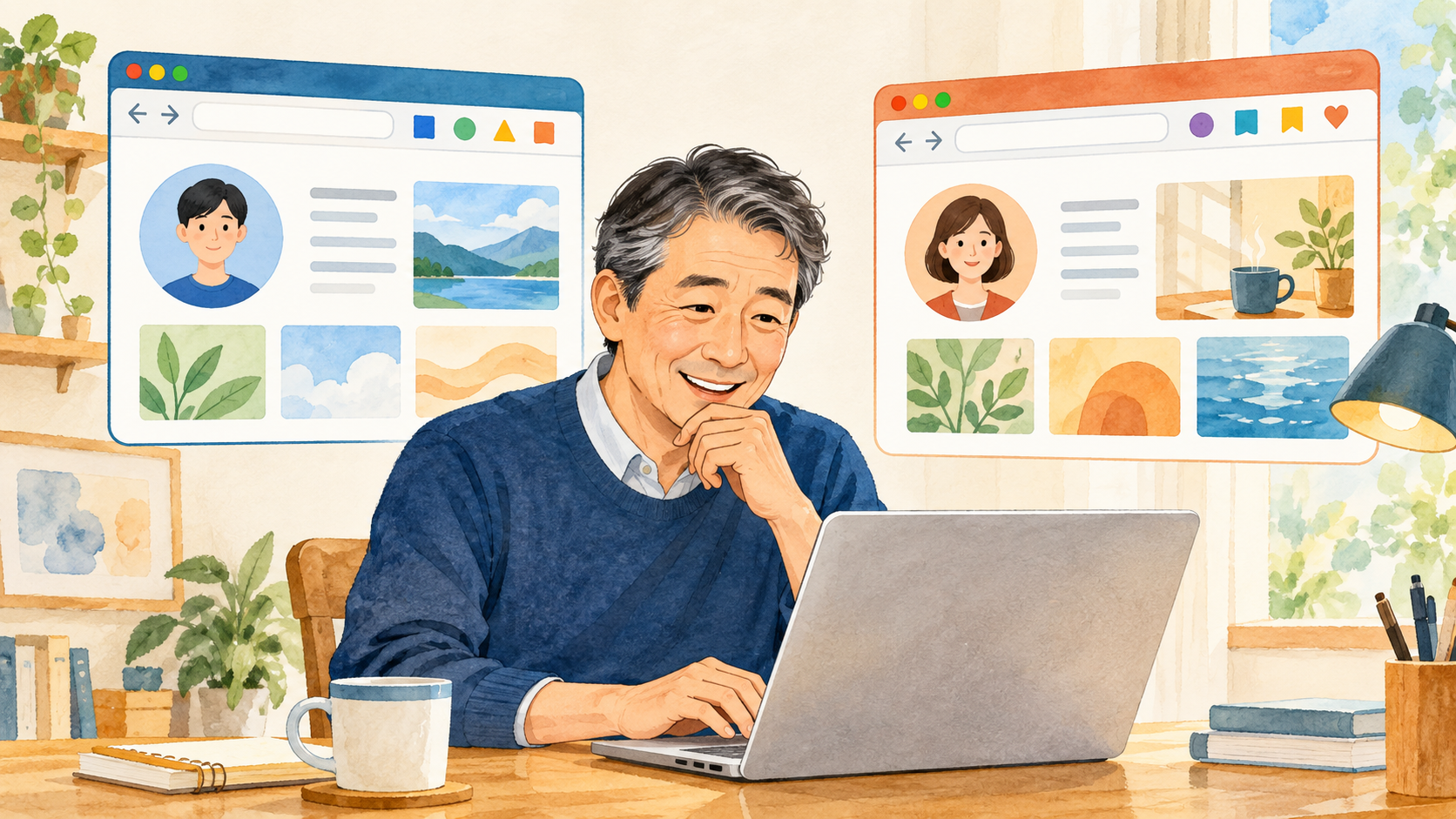 色の違うプロフィールで二つのブラウザー環境を使い分けるイメージ