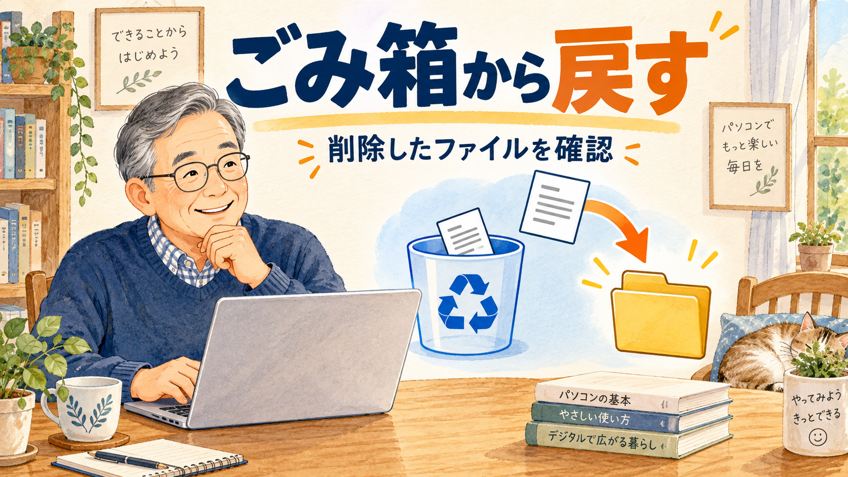 ごみ箱から削除したファイルを戻すイメージ