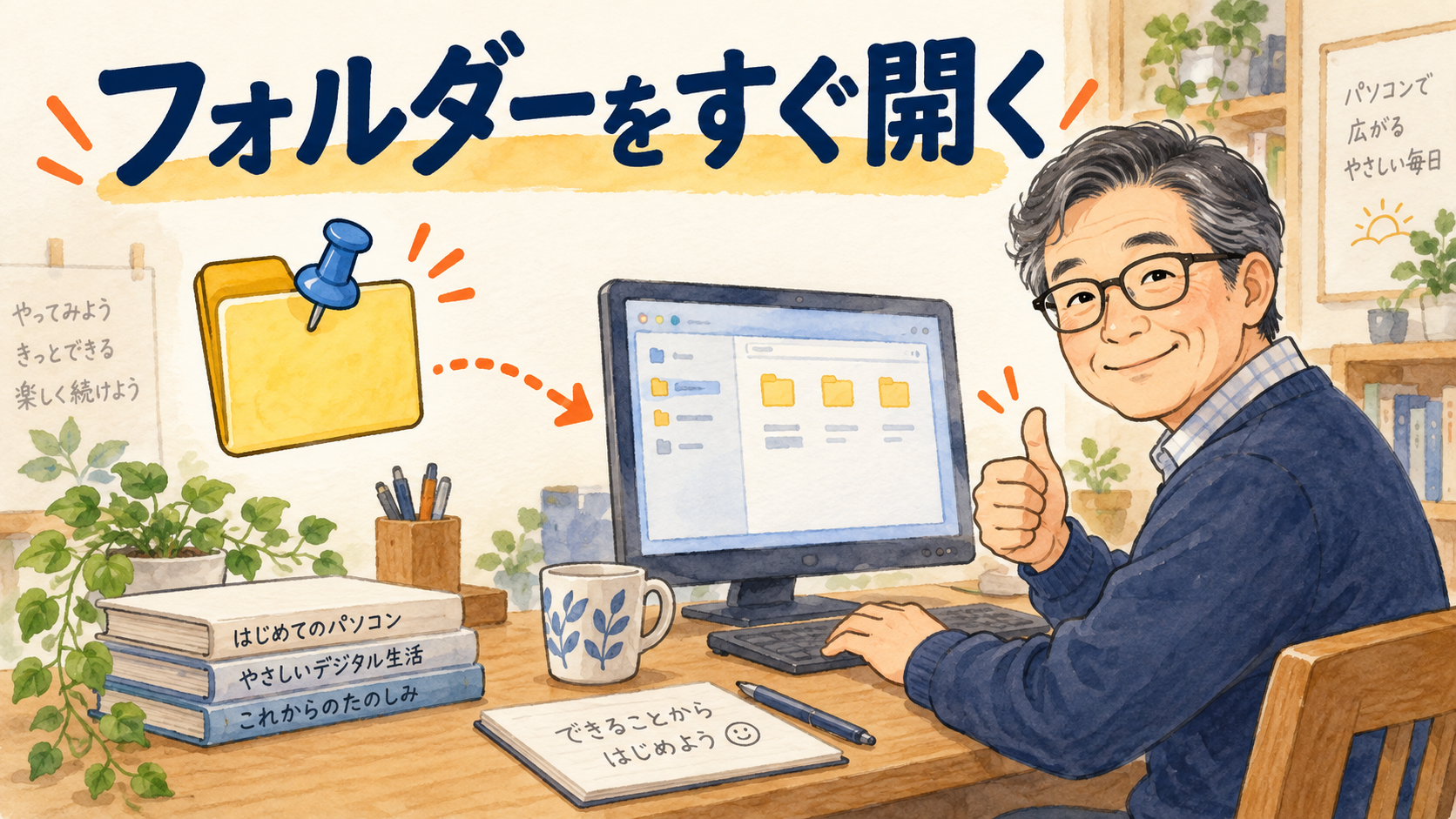ピン留めした入口から元のフォルダーを開くイメージ