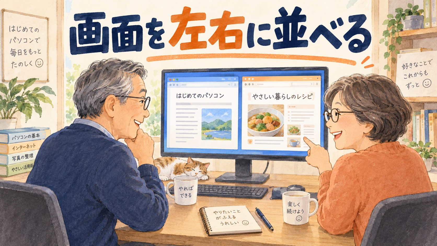 一つの画面に資料と作業用ウィンドウを並べるイメージ