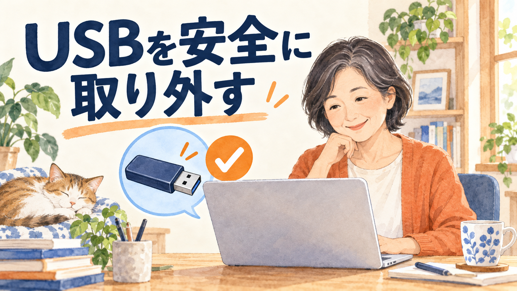 転送を終えたUSBメモリーを安全に取り外すイメージ