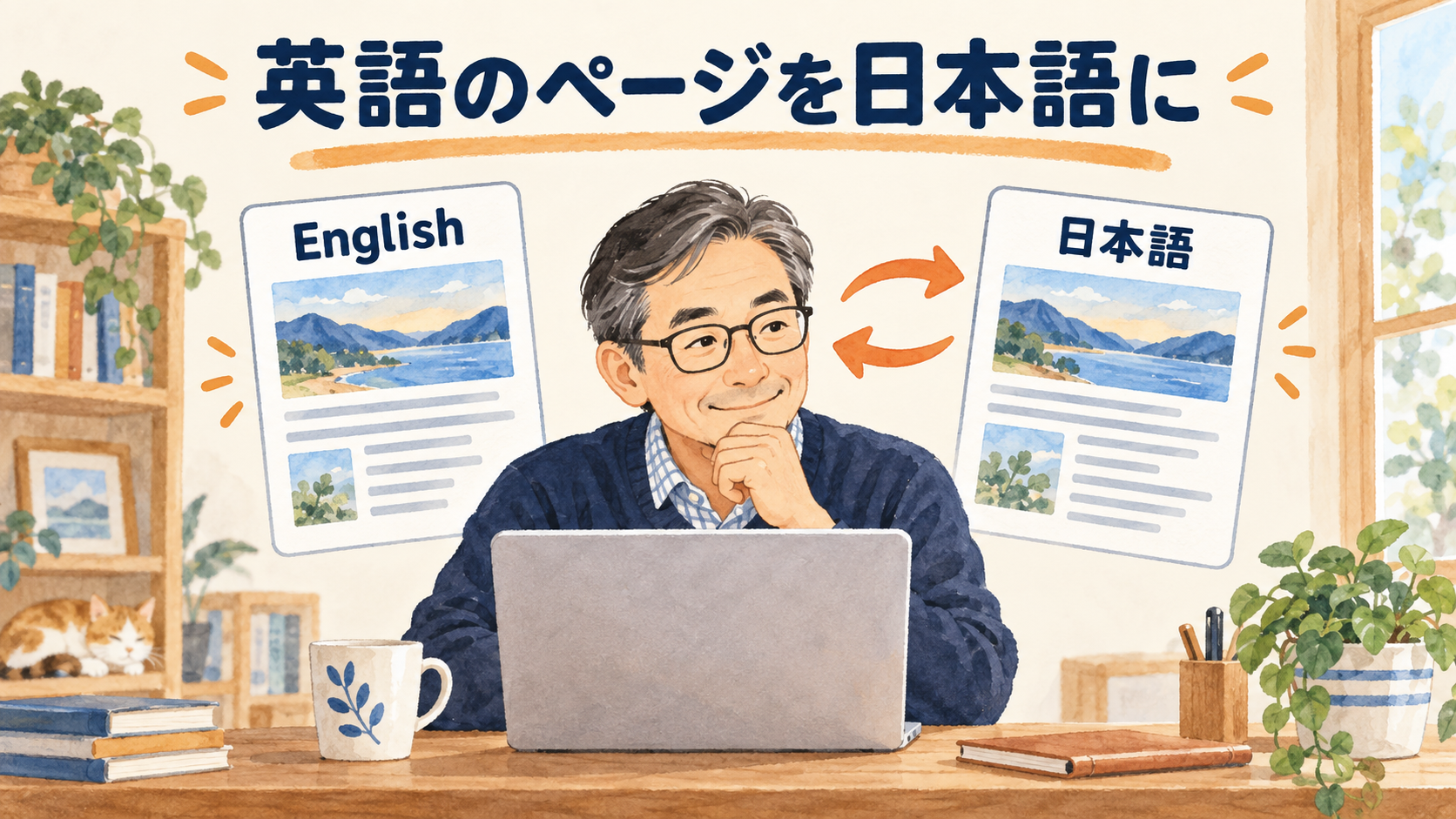 英語のページと日本語のページを見比べて翻訳を確認するイメージ
