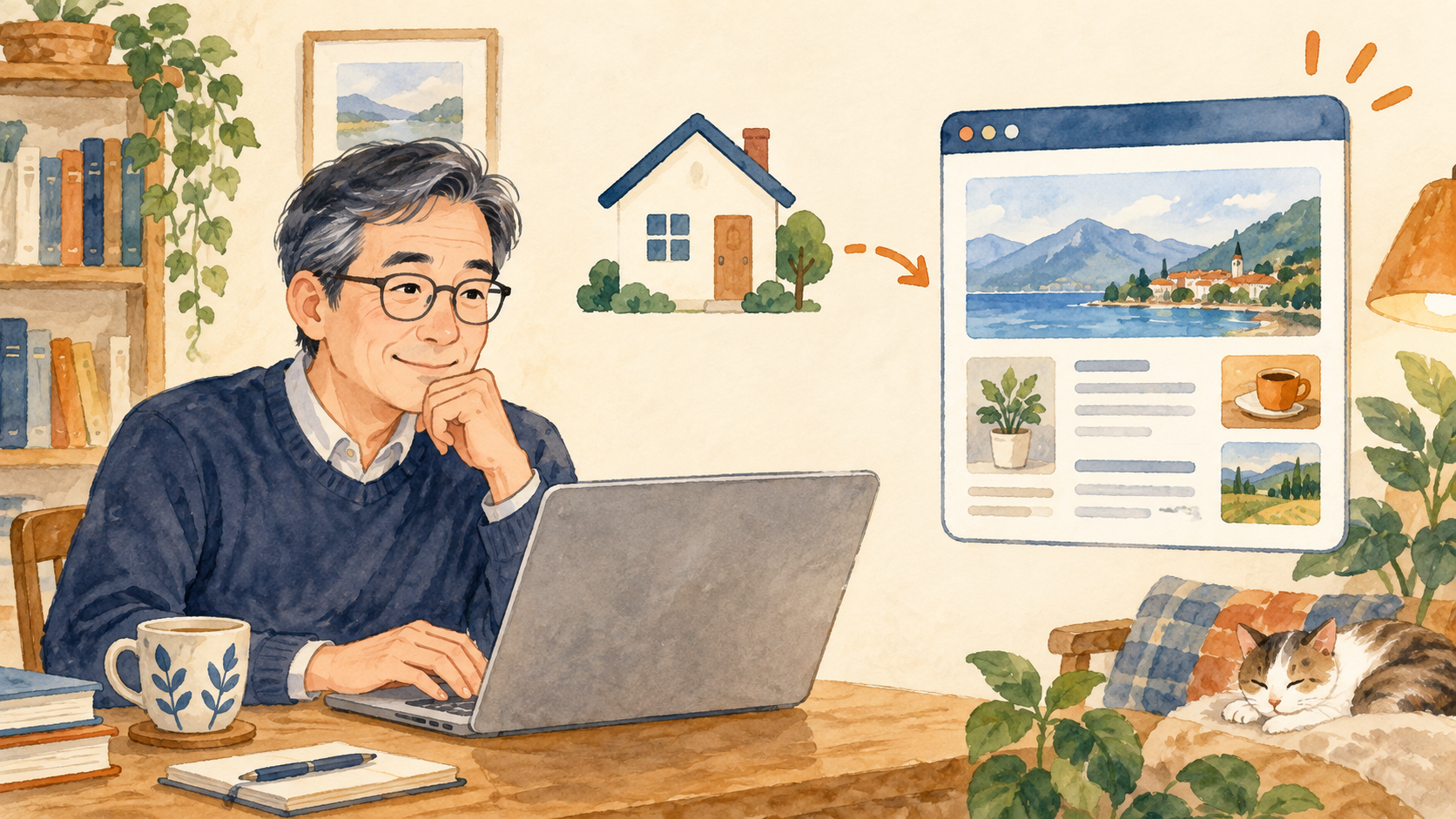 家の形のボタンからいつものWebページを開くイメージ