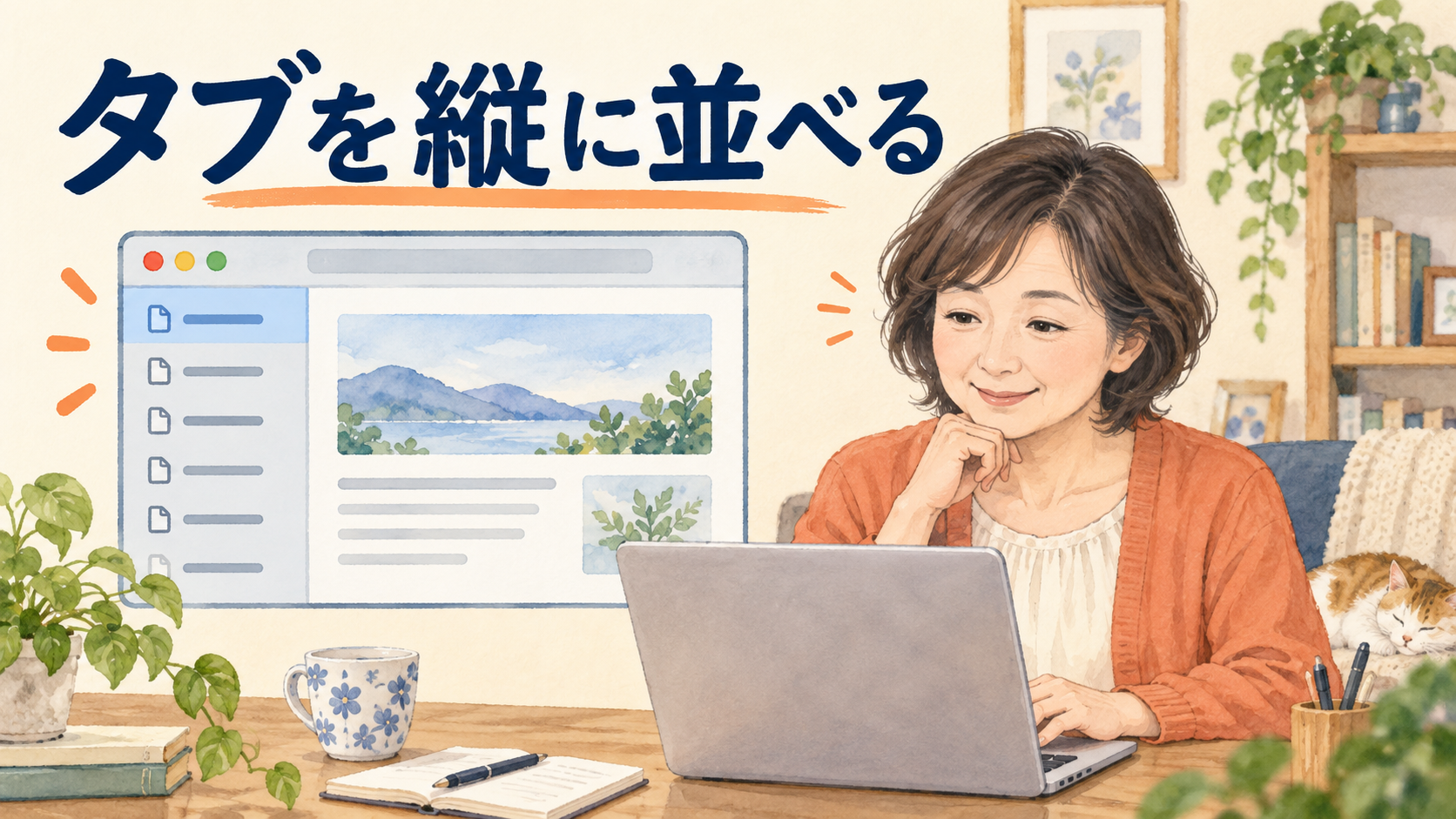 ブラウザーのタブを左側へ縦に並べて見比べるイメージ