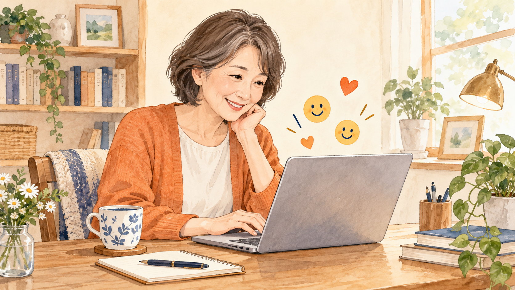 キーボードから絵文字や記号を選んで文章に添えるイメージ