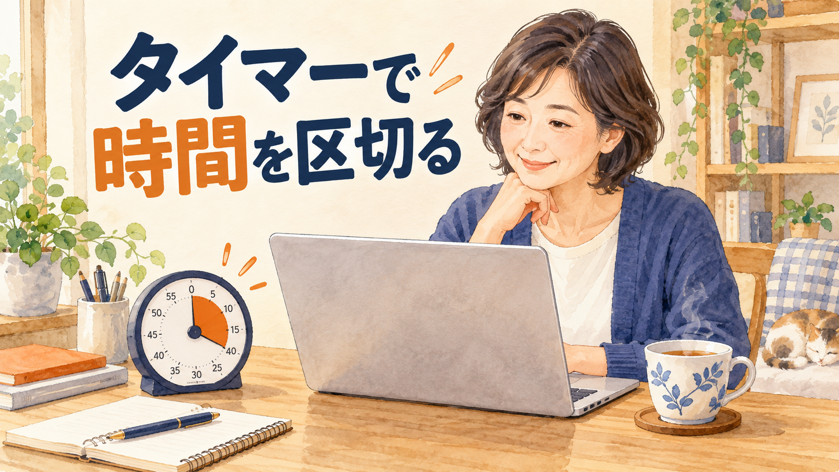パソコン作業の時間をタイマーで区切るイメージ
