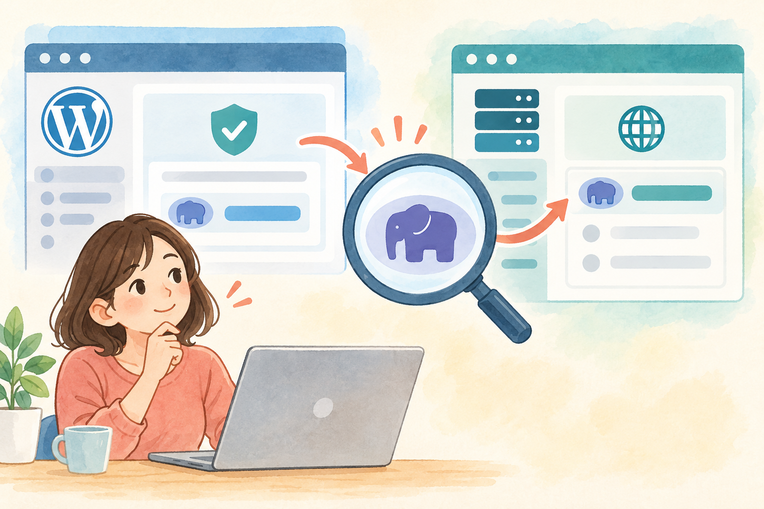 WordPressサイトヘルスとサーバー管理画面を照らし合わせてPHP環境を調べる様子