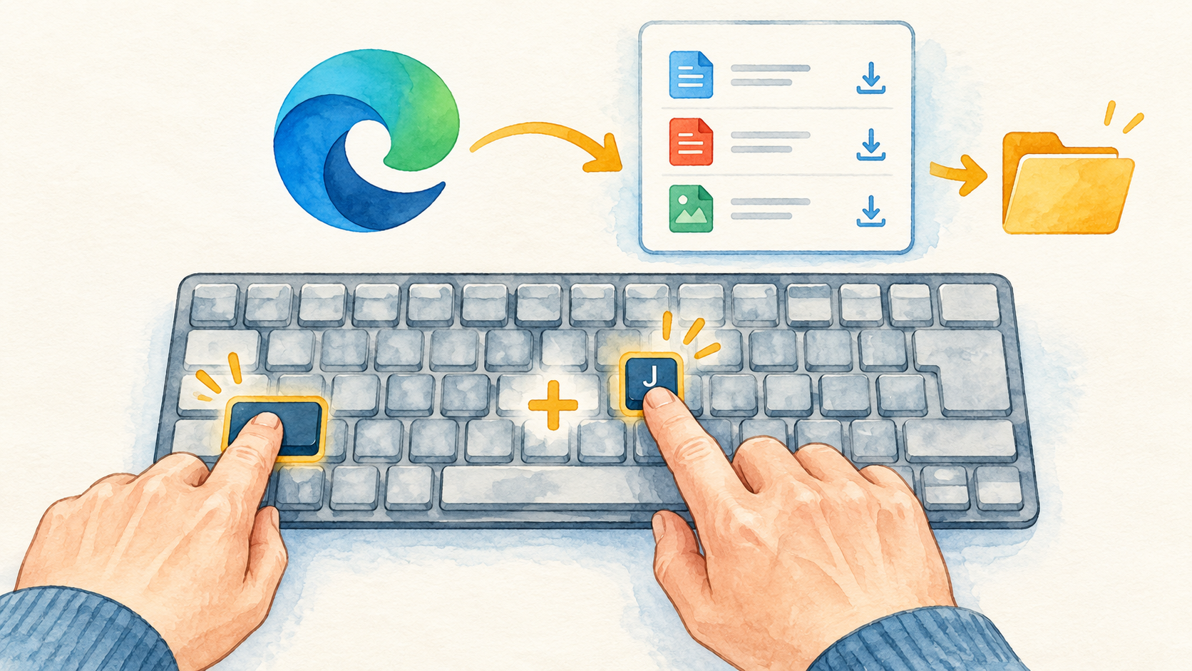 CtrlとJのキーを押す手を表す説明イラスト