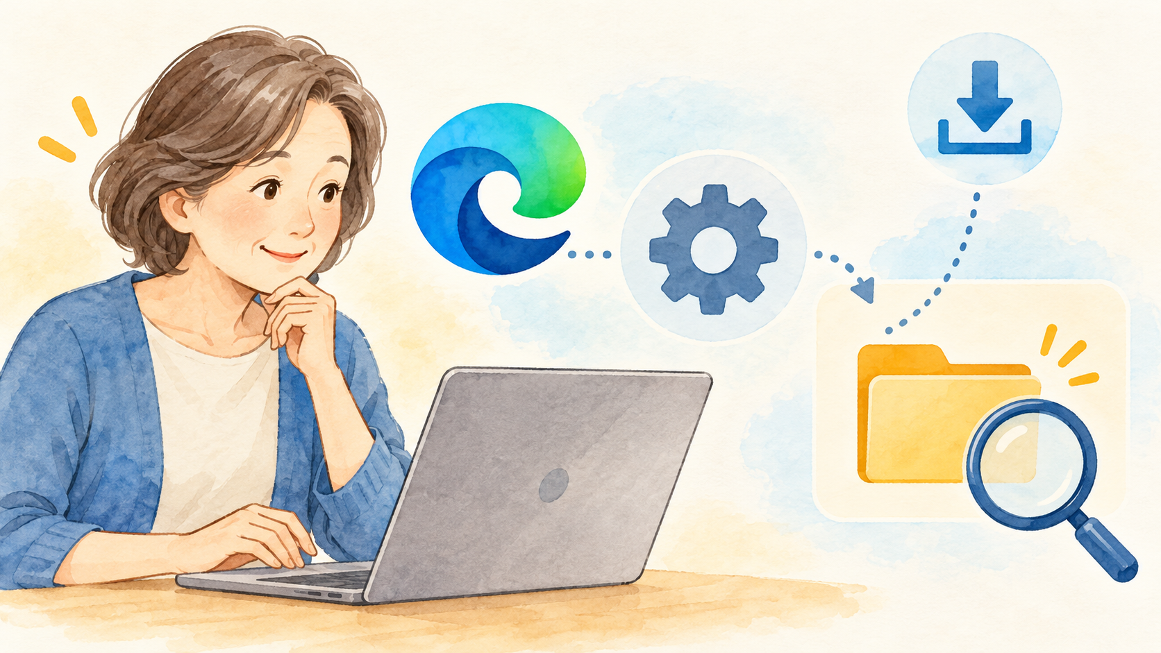 設定でダウンロード保存先を確認を表す説明イラスト
