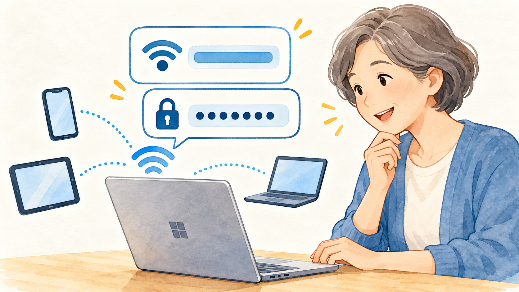 ホットスポット名とパスワードの確認を表す説明イラスト