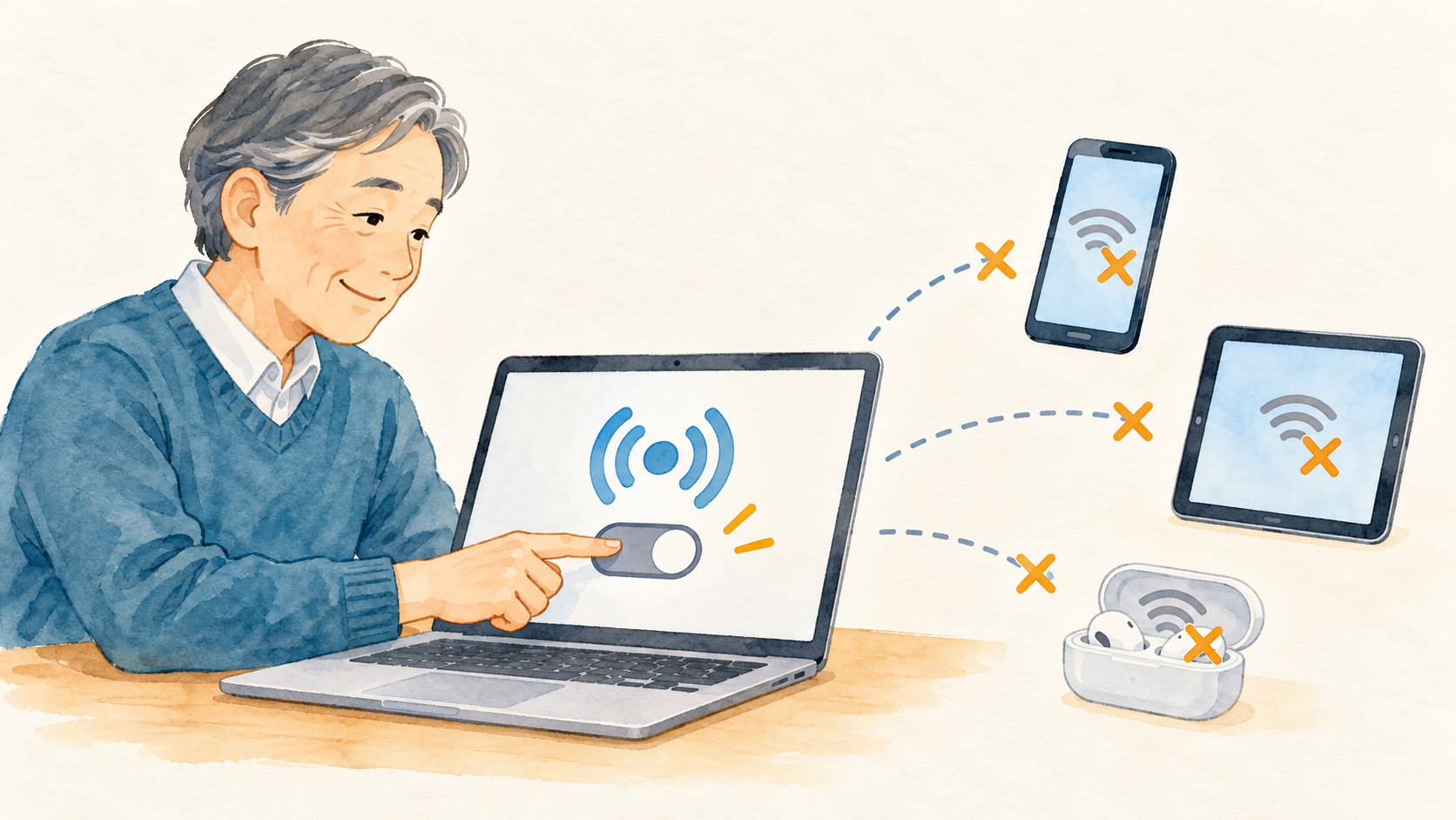 使い終わったら接続を切る様子を表す説明イラスト