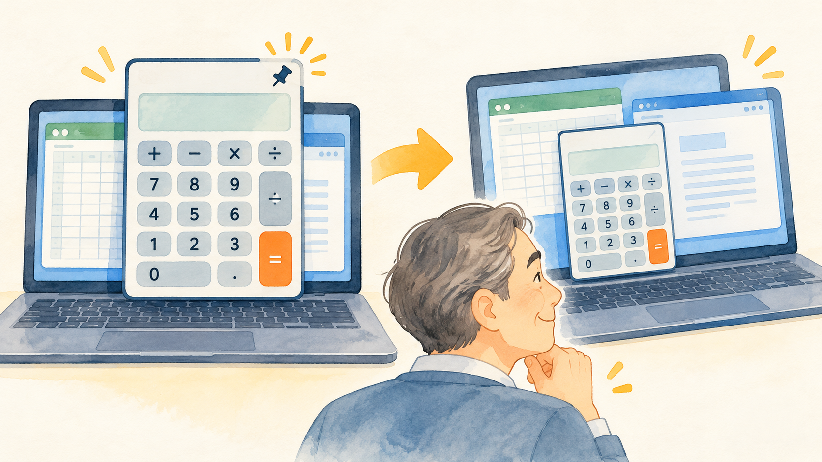 手前表示を解除して通常へ戻すを表す説明イラスト