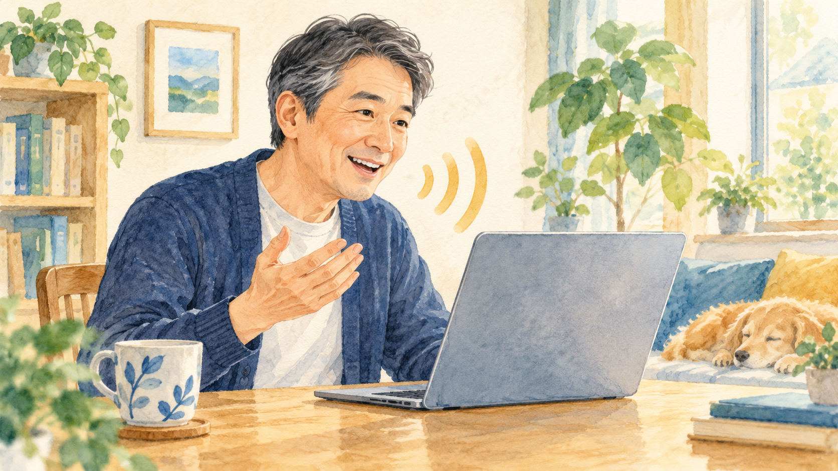 Windows 11の音声アクセスを使う方法|声でアプリを操作・入力する:声でパソコンを操作する人のイメージ