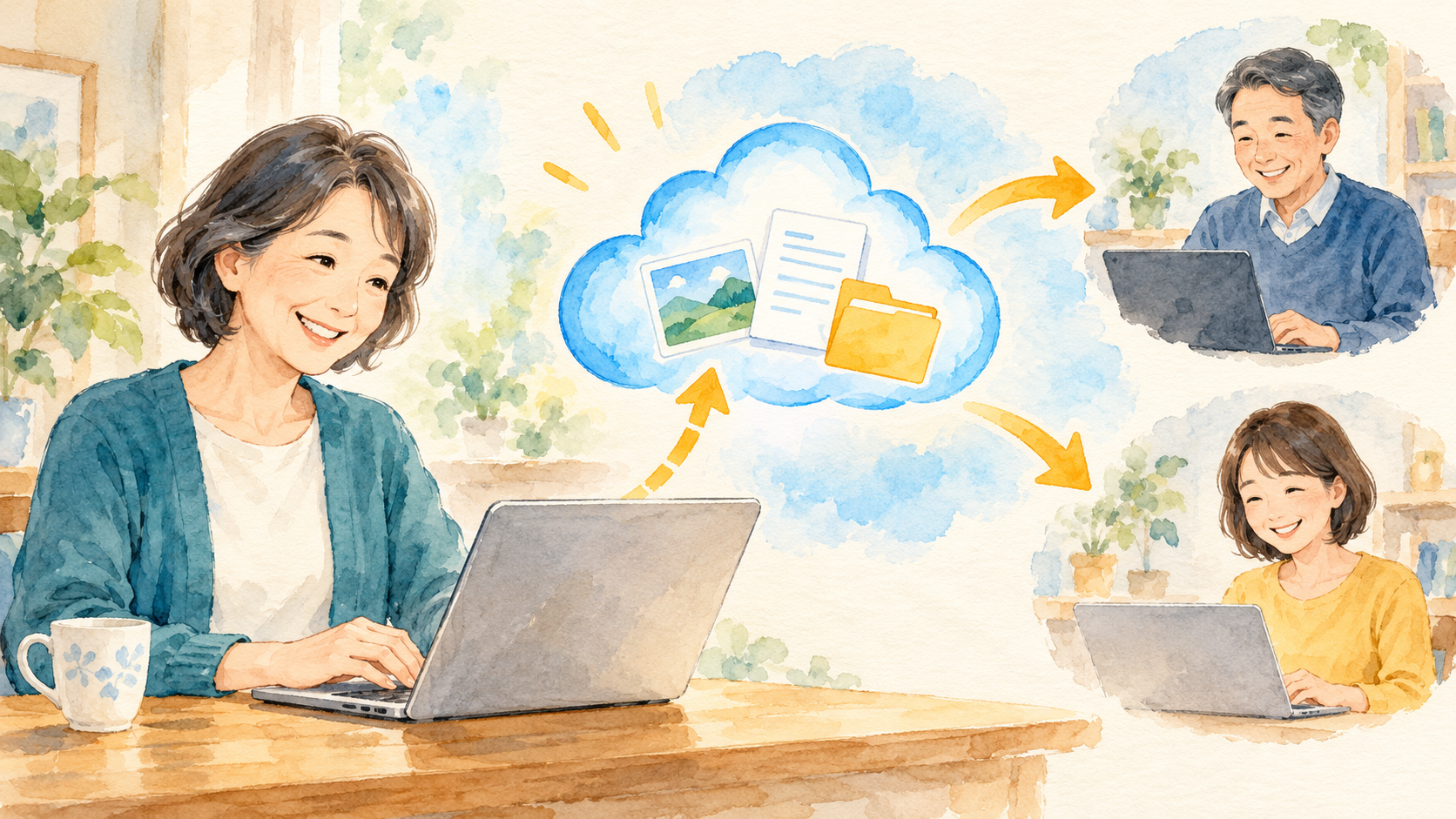 OneDriveでファイルを共有する方法｜閲覧・編集の権限とリンク解除：クラウドのファイルを相手に共有のイメージ