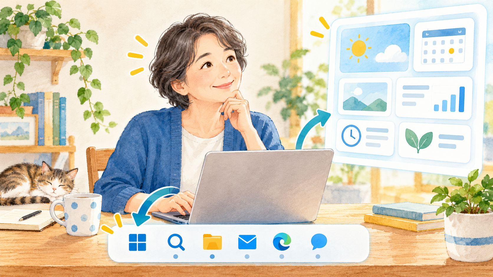 Windows 11のウィジェット：タスクバーのアイコンとウィジェットボードを使い分けるのイメージ