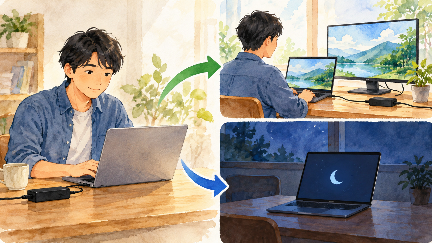 バッテリーと電源接続時の動作を分ける