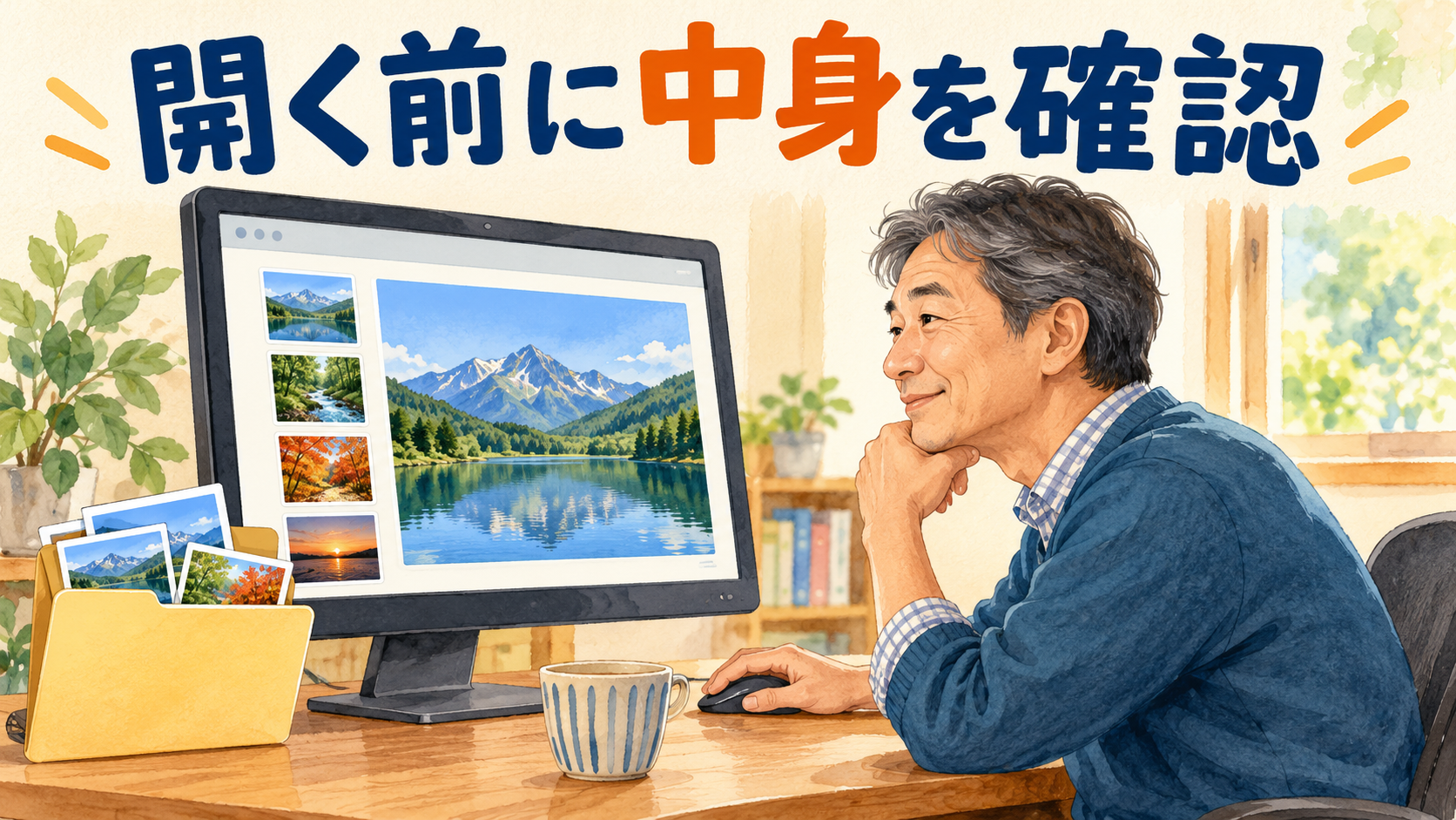 選んだ画像の内容を右側で確認するイメージ