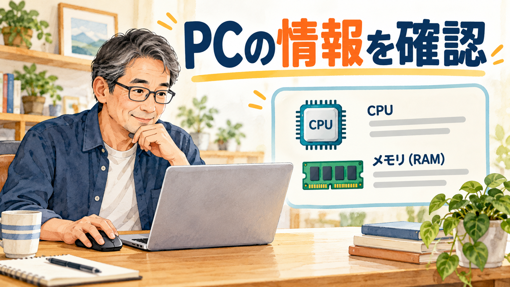 パソコンの基本情報を確認するイメージ