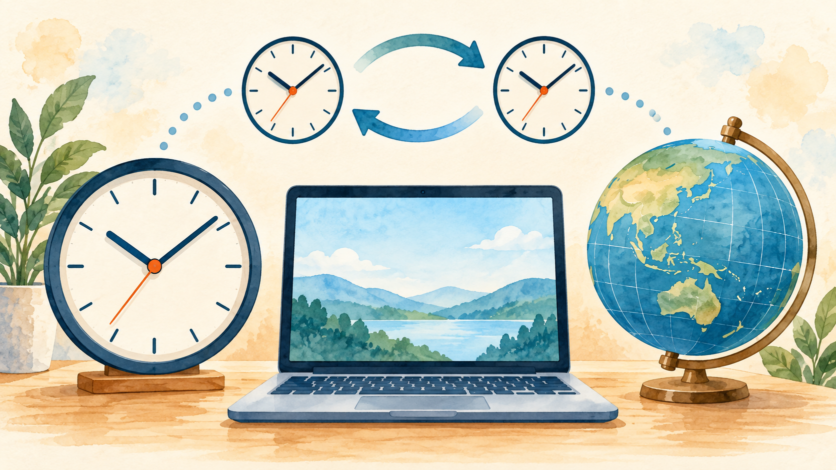 時刻の同期と地域の設定を確認するイメージ