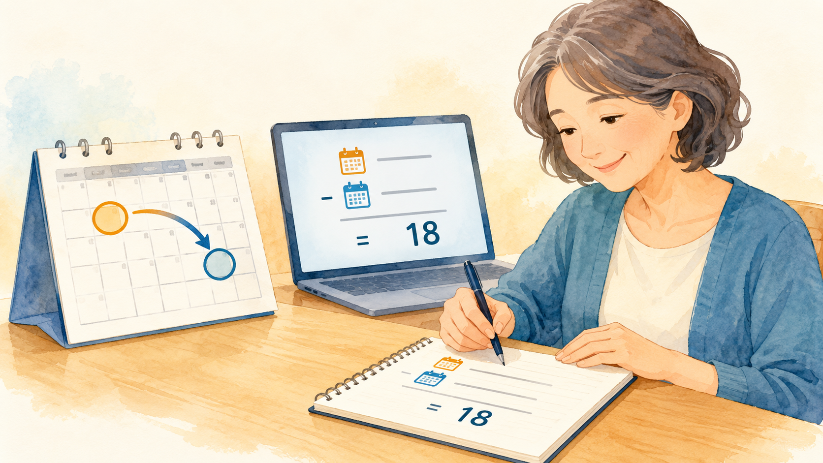 カレンダーと計算結果を照合するノートのイメージ