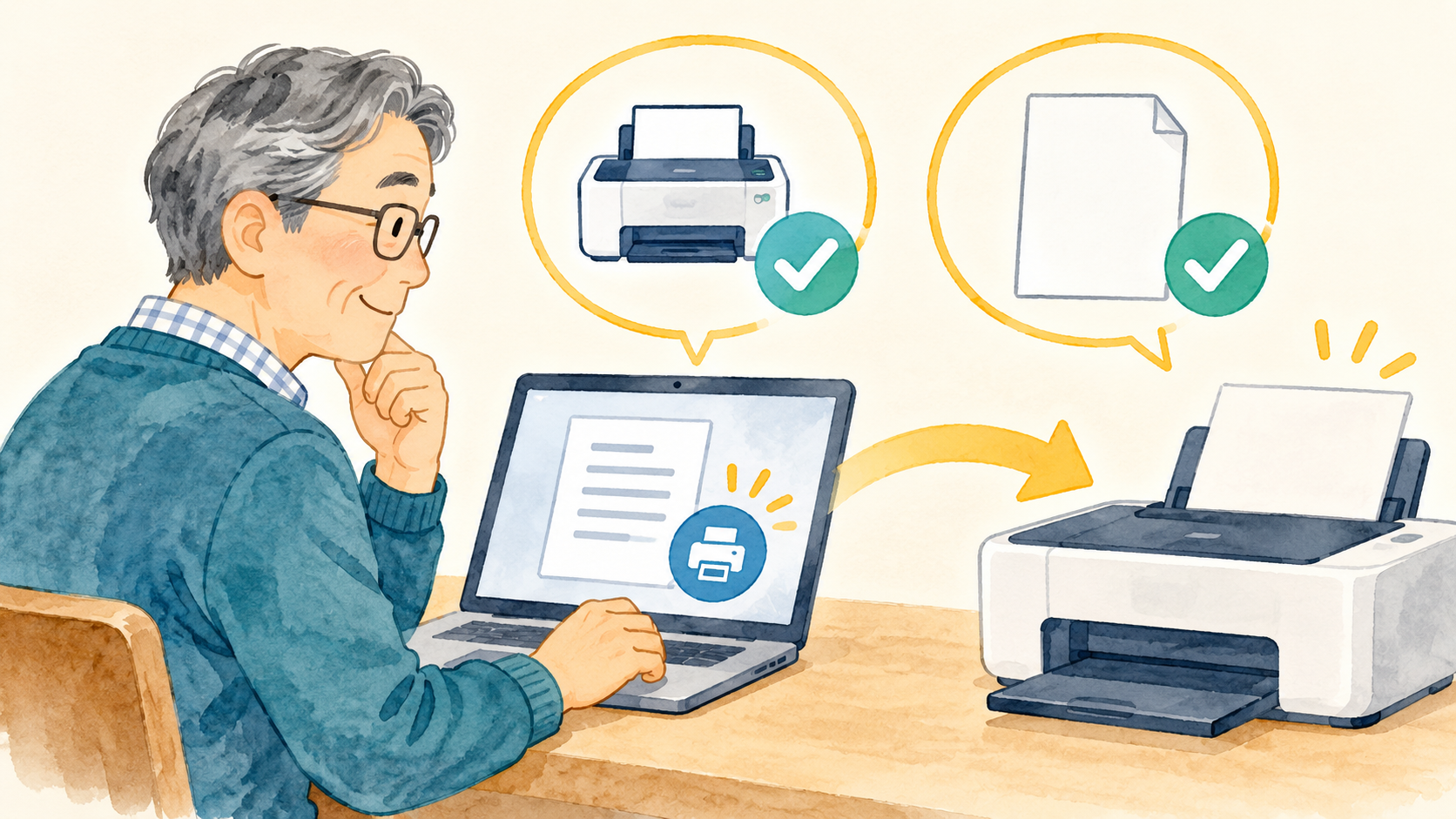 印刷直前に送信先と一枚の用紙を確認のイメージ