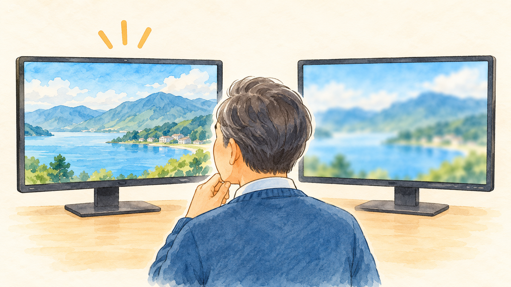 二台のモニターから対象を選ぶのイメージ