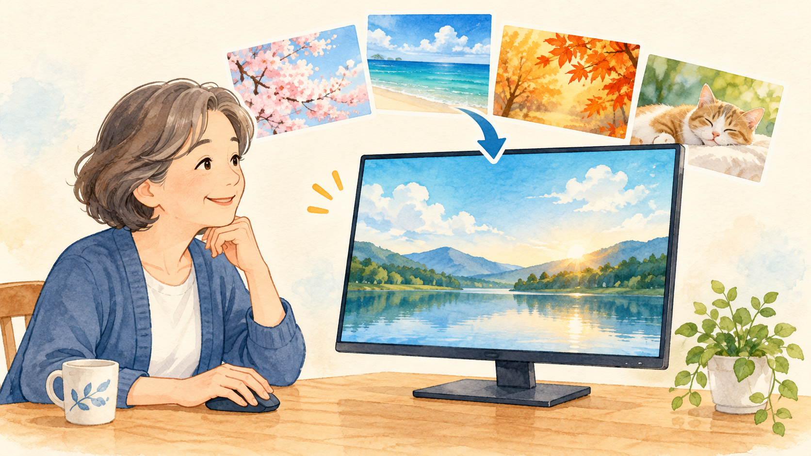 背景画像を選ぶデスクトップを表す説明イラスト
