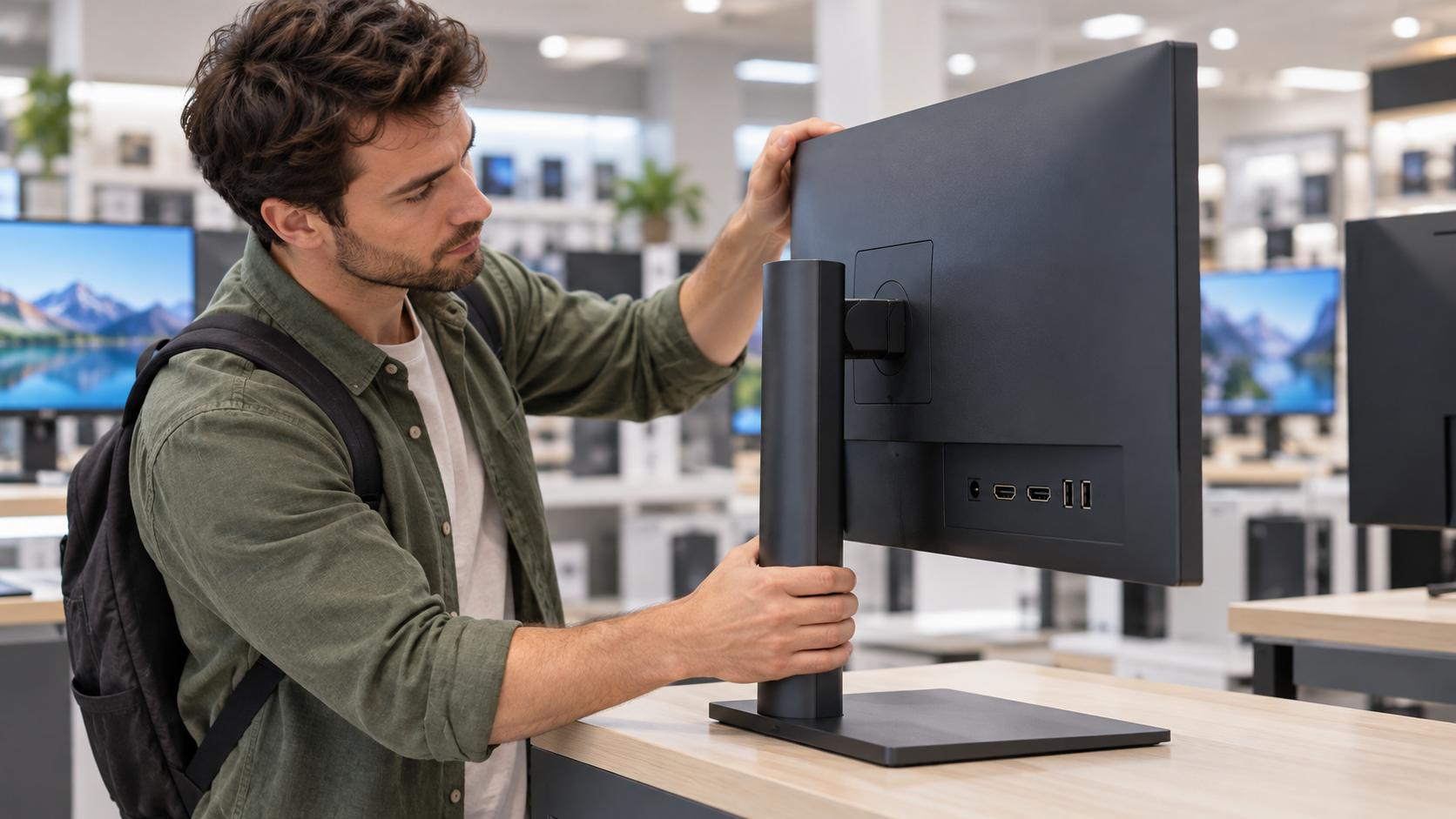 モニター背面のHDMI・DisplayPort端子を確認する